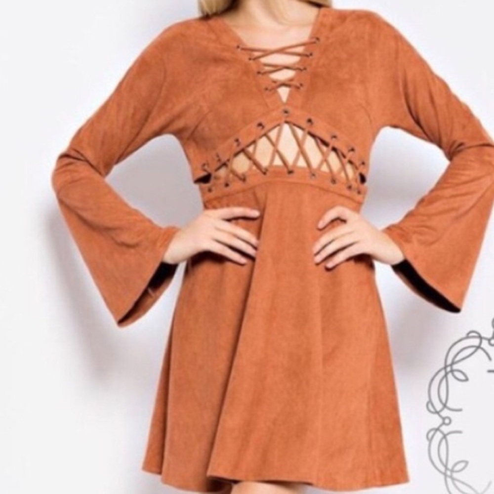 Faux suede lace up dress